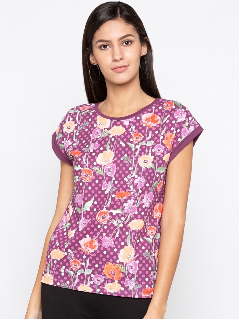 

Globus Women Purple Printed Round Neck T-shirt