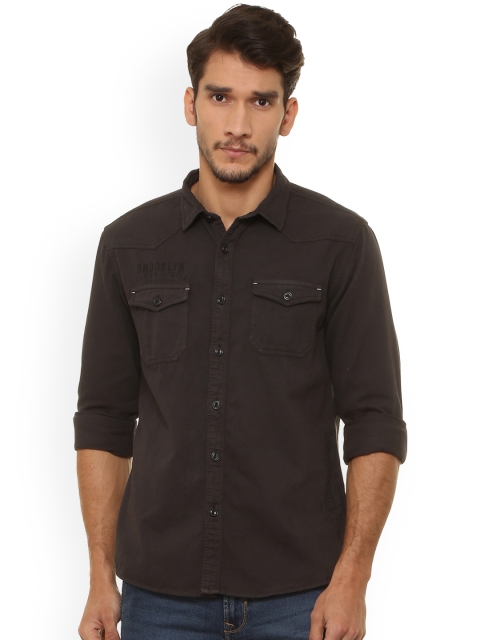 

People Men Charcoal Regular Fit Solid Casual Shirt