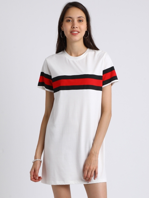 

Besiva Women White & Red Striped T-shirt Dress