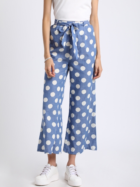 

Besiva Women Blue & White Regular Fit Printed Cropped Culottes