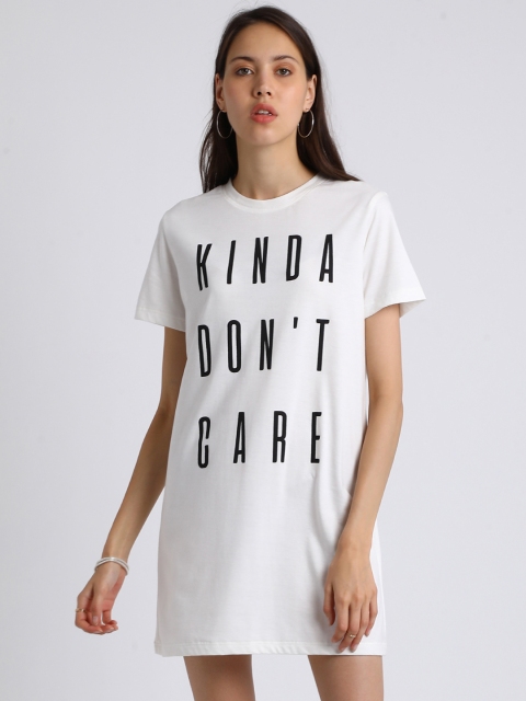 

Besiva Women White Printed T-shirt Dress