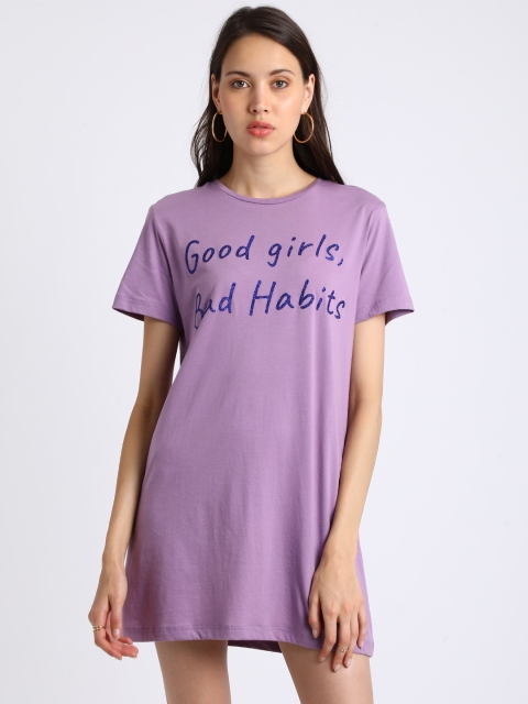 

Besiva Women Purple Printed T-shirt Dress