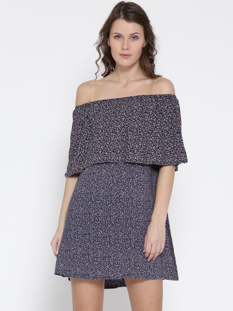 

Sera Women Navy Blue Printed A-Line Dress