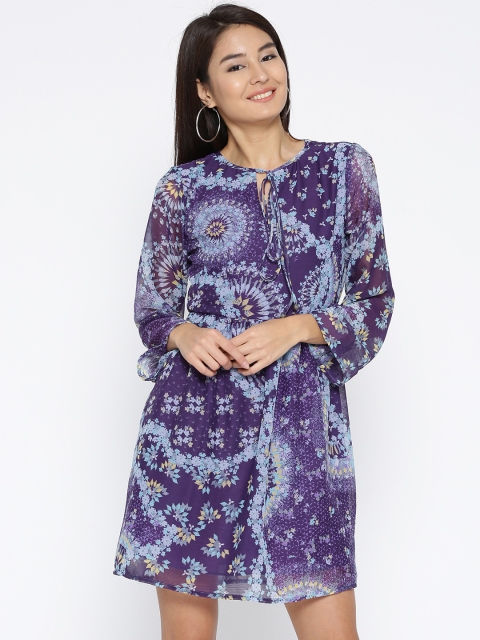 

Sera Women Purple Printed Fit and Flare Dress