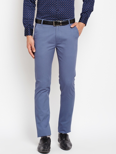 

Hancock Men Blue Slim Fit Solid Formal Trousers