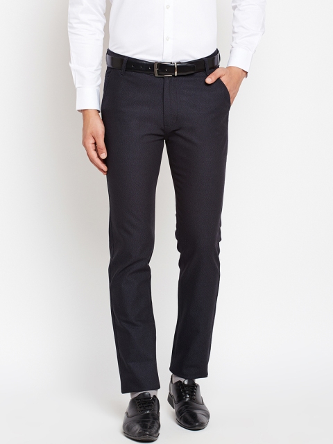 

Hancock Men Navy Blue Slim Fit Solid Formal Trousers