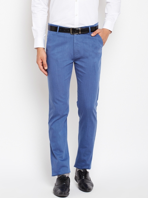 

Hancock Men Blue Slim Fit Self Design Regular Trousers