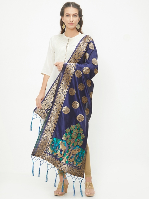 

Faserz Navy Blue & Golden-Coloured Woven Design Dupatta