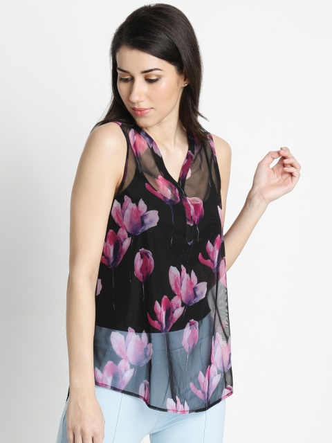 

Annabelle by Pantaloons Women Black Printed High-Low Top