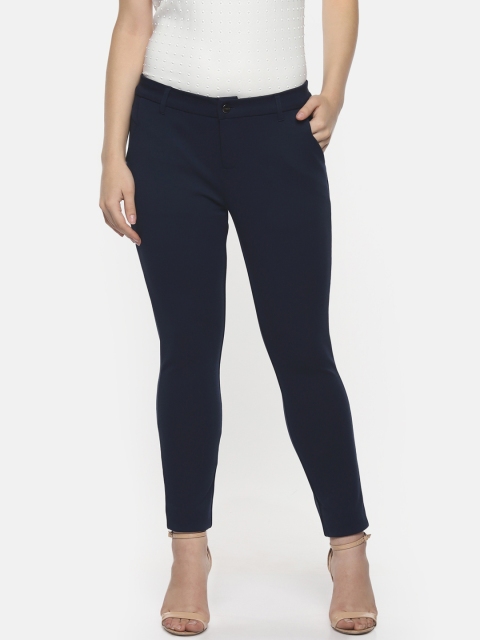 

Annabelle by Pantaloons Women Navy Blue Slim Fit Solid Regular Trousers