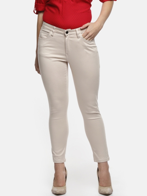 

Annabelle by Pantaloons Women Beige Slim Fit Solid Regular Trousers
