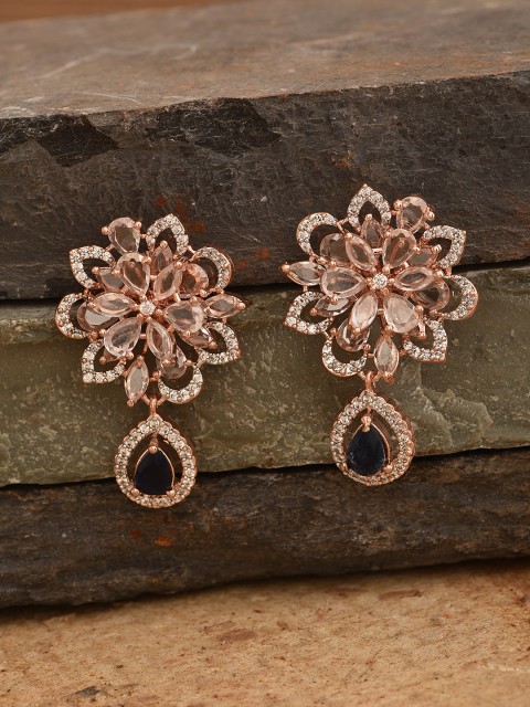 

Pipa Bella Rose Gold Plated Blue Floral Drop Earrings