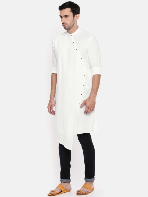 

The Indian Garage Co Men White Solid Asymmetric Straight Kurta