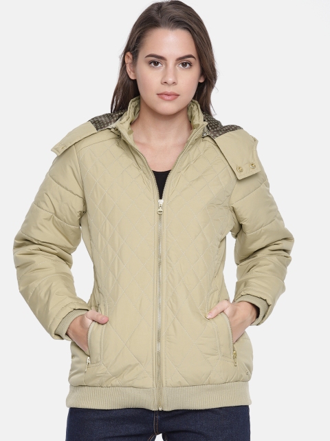 

Duke Women Beige Solid Quilted Hooded Jacket