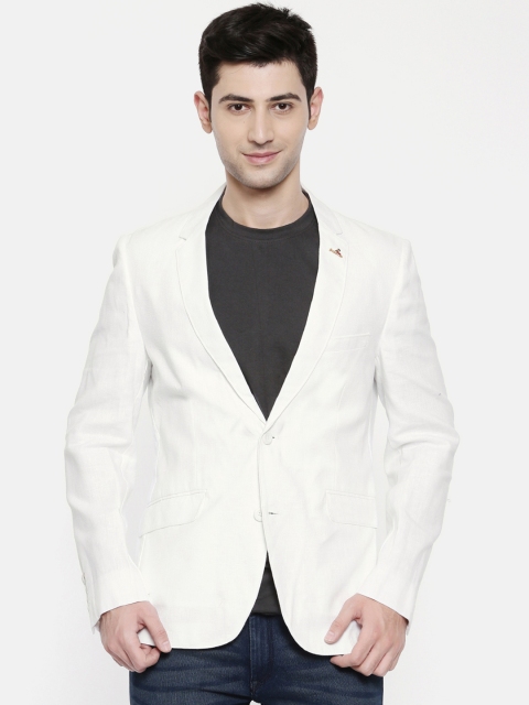

The Indian Garage Co Men White Single-Breasted Casual Blazer