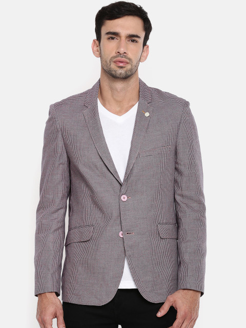 

The Indian Garage Co Pink & Black Checked Single-Breasted Regular Fit Casual Pure Cotton Blazer