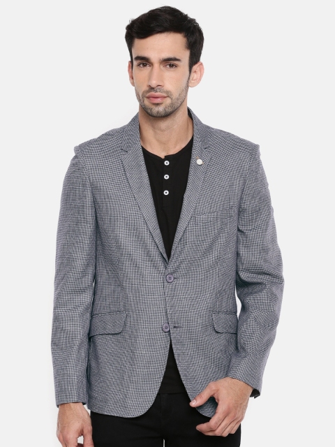 

The Indian Garage Co Men Grey & Navy Blue Self Design Casual Single-Breasted Blazer