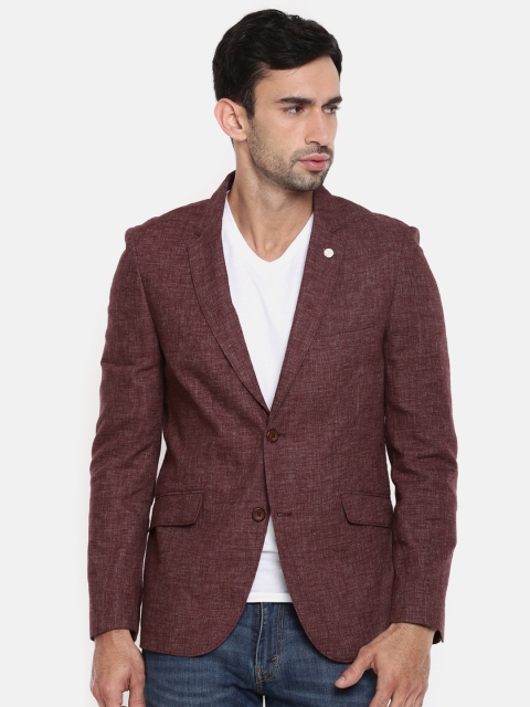 

The Indian Garage Co Men Purple Solid Casual Single-Breasted Pure Cotton Blazer