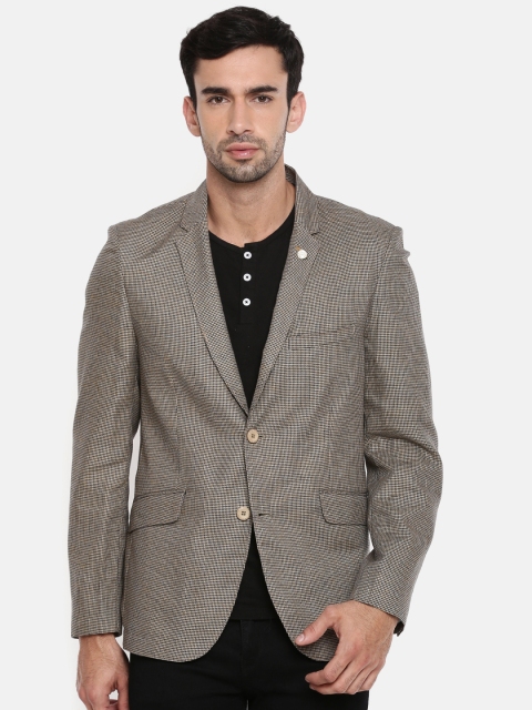 

The Indian Garage Co Brown & Black Checked Single-Breasted Regular Fit Casual Pure Cotton Blazer