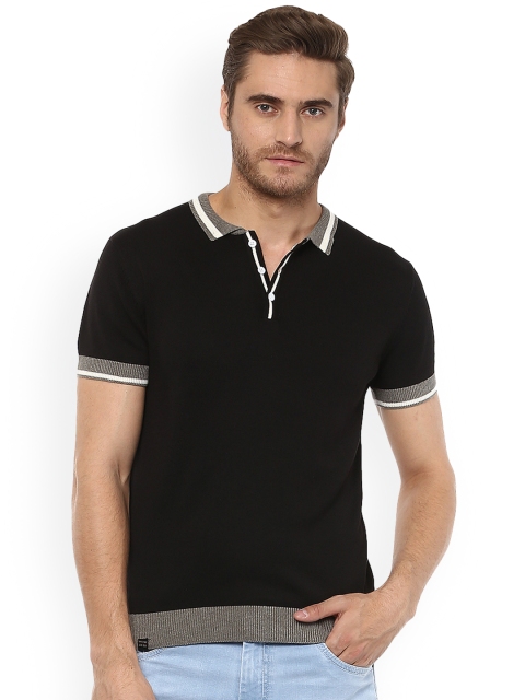 

Mufti Men Black Striped Polo Collar T-shirt