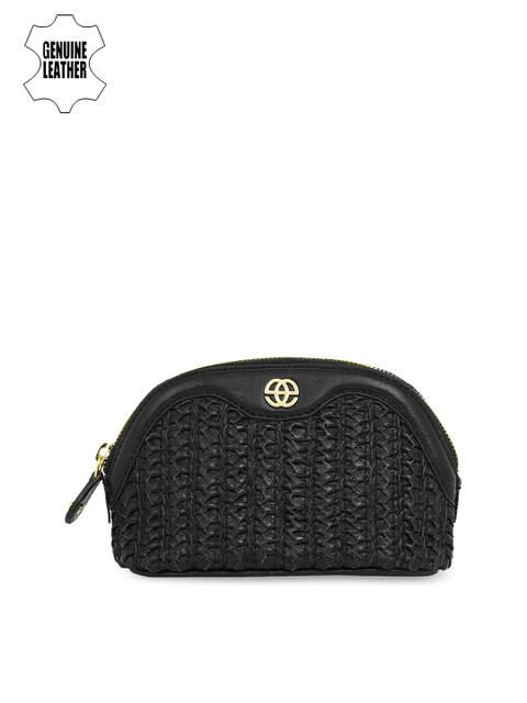 

Eske Women Black Textured Leather Cosmetic Travel Pouch