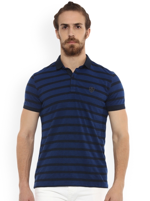 

Mufti Men Blue Striped Polo Collar T-shirt
