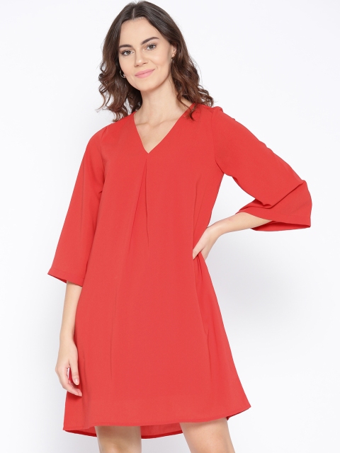 

Vaak Women Red Solid A-Line Dress
