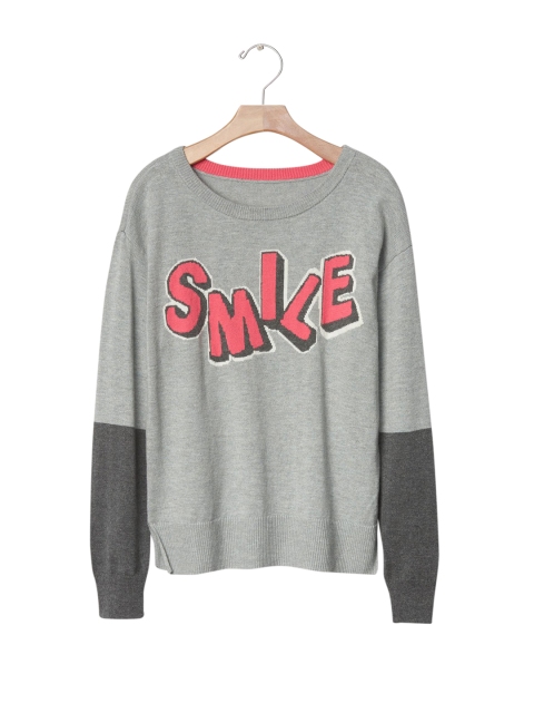 

GAP Girls Grey Intarsia Smile Colour-Blocked Sweater