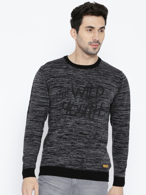 

John Players Men Charcoal Grey & Black Printed Pullover