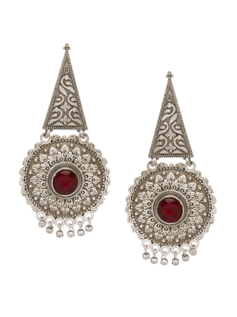 

Rubans Silver-Plated & Red Classic Handcrafted Drop Earrings