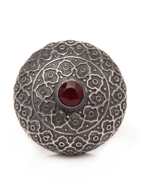

Rubans Women Silver-Plated Faux Ruby Embellished Mughal Dome-Shaped Cocktail RIng