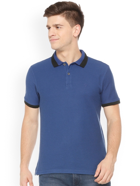 

Allen Solly Men Blue Self Design Polo Collar T-shirt