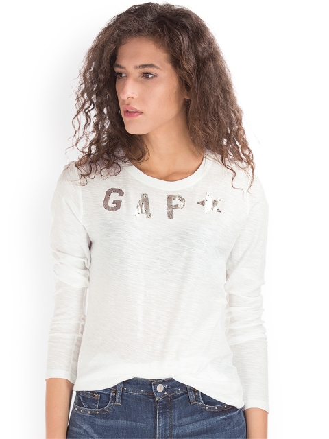 

GAP Women White Metallic Stud Logo Long Sleeve Top