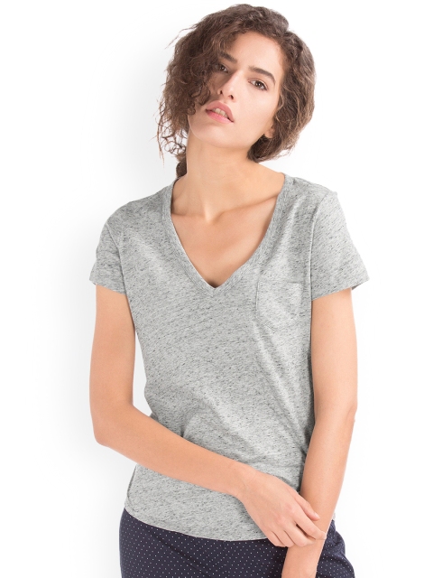 

GAP Women Grey Vintage Wash V-Neck Top