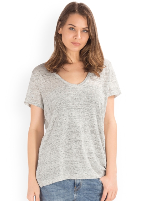 

GAP Women Grey Linen V-Neck Top