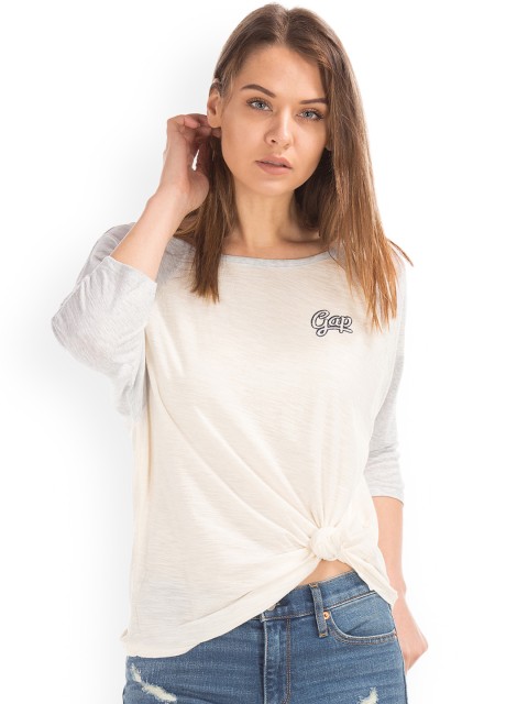 

GAP Women White Embroidered Logo Baseball Top