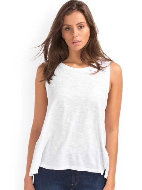 

GAP Women White Cotton Slub Swing Top