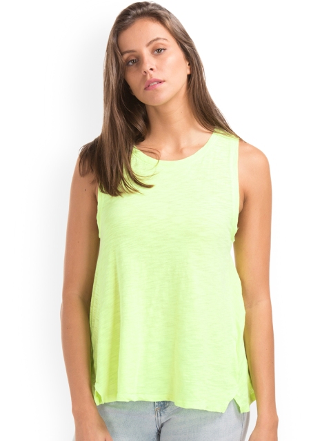 

GAP Women Lime Green Cotton Slub Swing Top