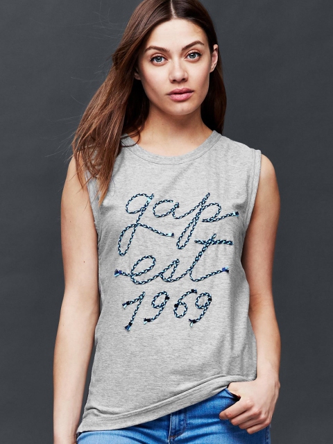 

GAP Women Grey Braid Logo Muscle Top