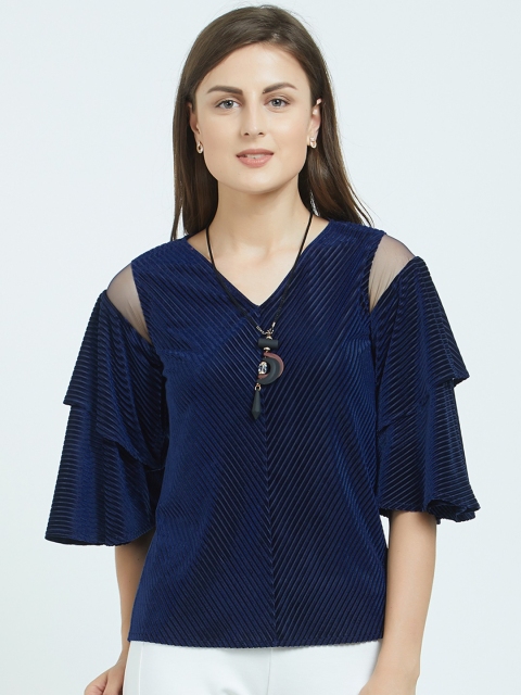 

Soie Women Navy Blue Self Design Top