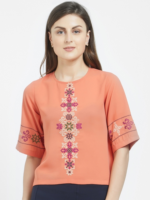 

Soie Women Peach-Coloured Printed Top