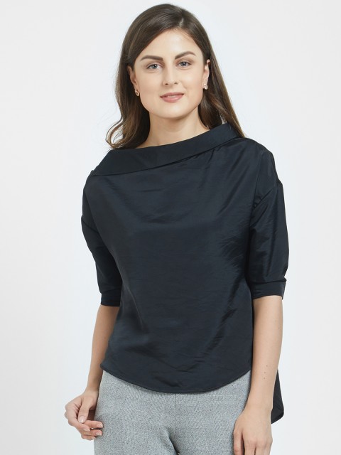 

Soie Women Navy Blue Solid High-Low Top