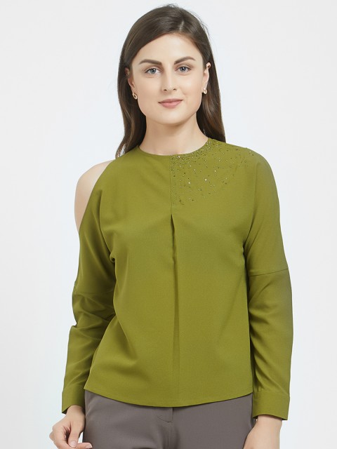 

Soie Women Olive Green Embellished Top