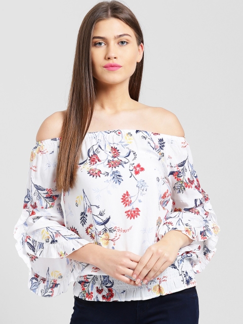 

Taanz Women White Printed Bardot Top