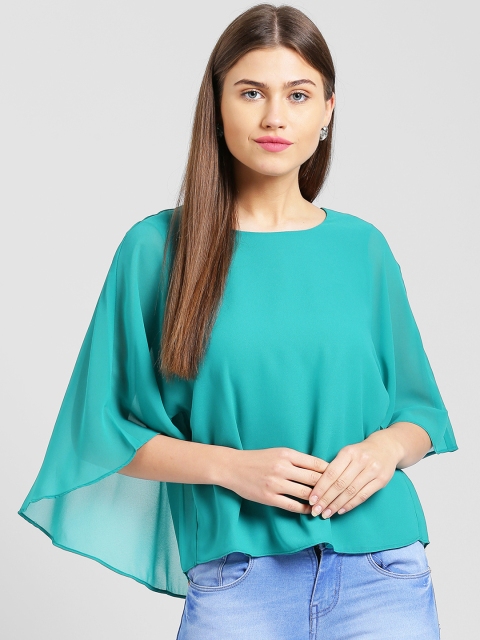 

Taanz Women Teal Blue Solid Cape Top