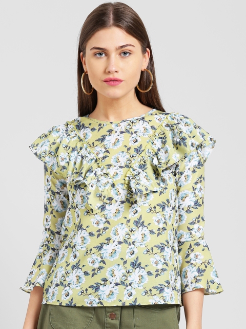 

Taanz Women Olive Green & Blue Printed Top