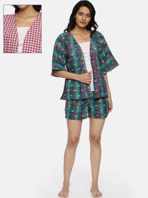 

The Kaftan Company Multicoloured Checked Reversible Lounge Set, Multi