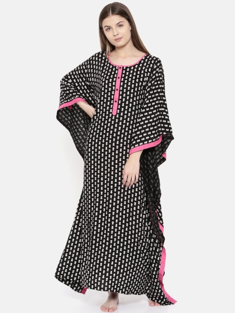

The Kaftan Company Black Printed Nightdress