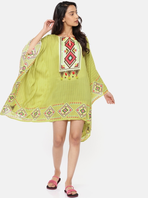 

The Kaftan Company Women Green Semi-Sheer Printed Swimming Dress RW_VS_BOHODP05