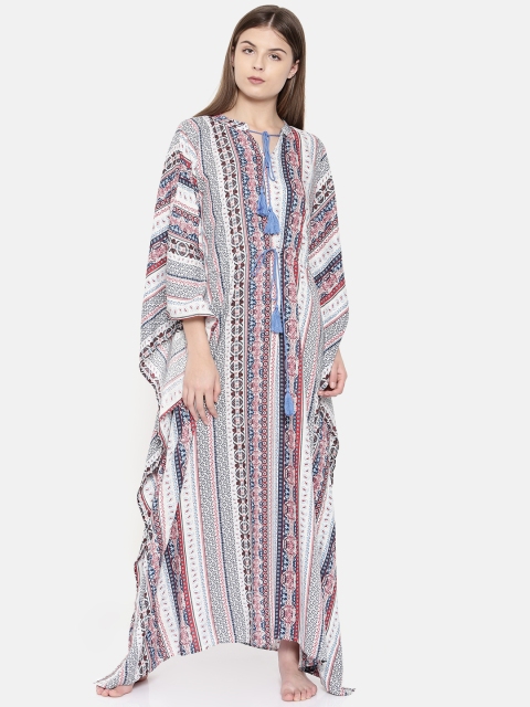 

The Kaftan Company Off-White & Blue Printed Nightdress
